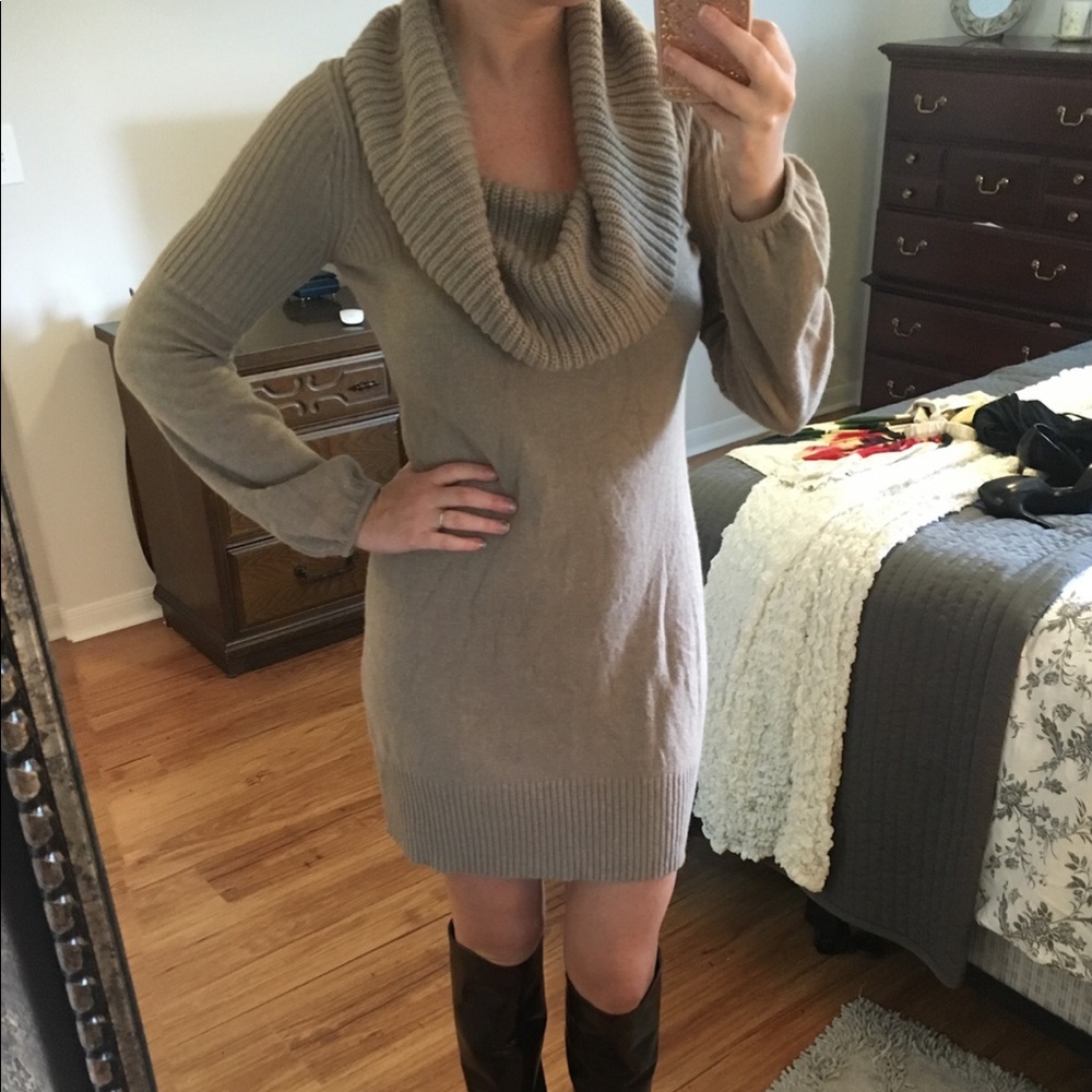Cowl neck sweater dress